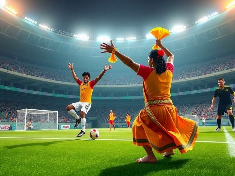 Kerala Kick Ace celebration screenshot showing traditional Kerala dance after scoring a goal